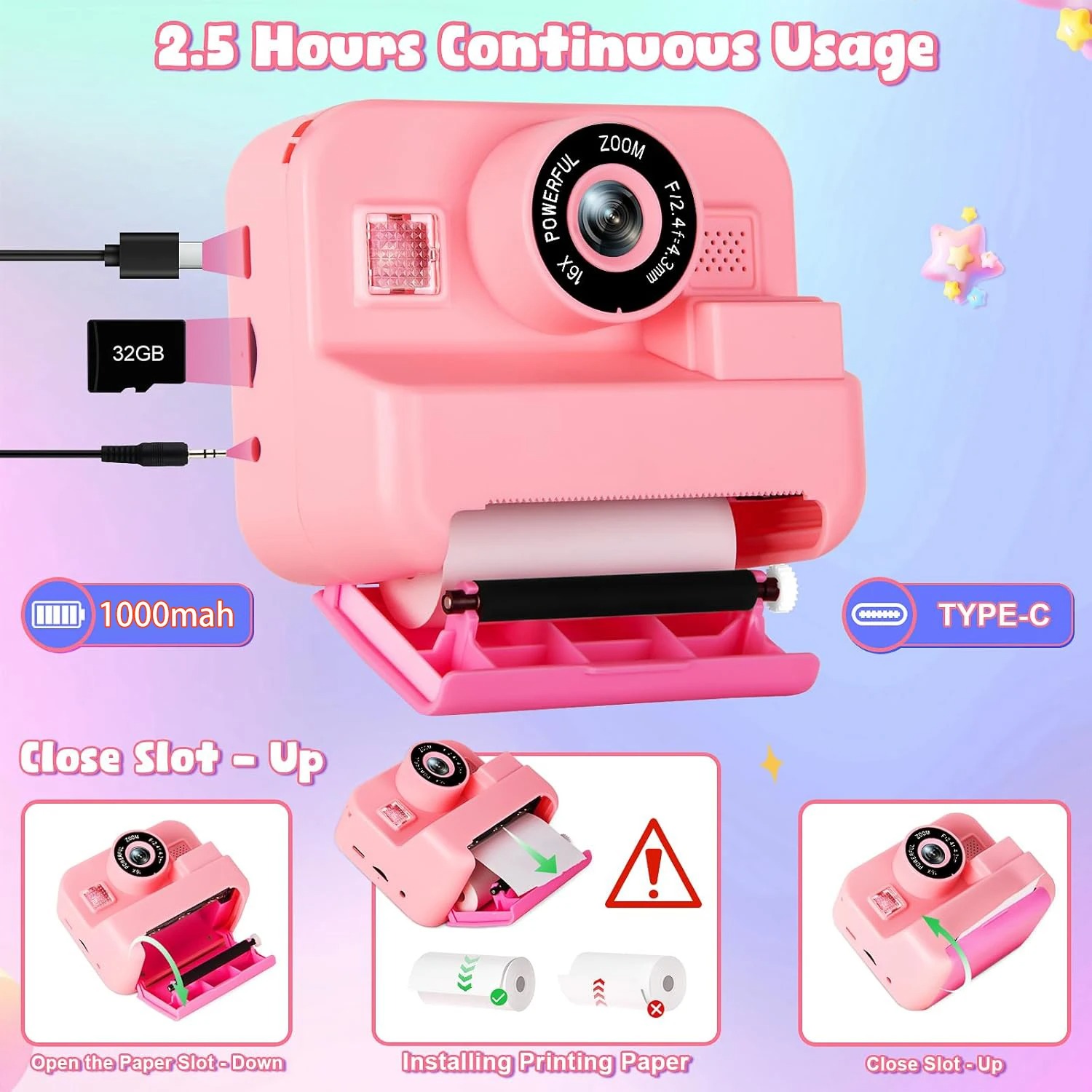 newInstant Print Camera With 3 - Kids Toys Top View incelemesi ve fiyatı